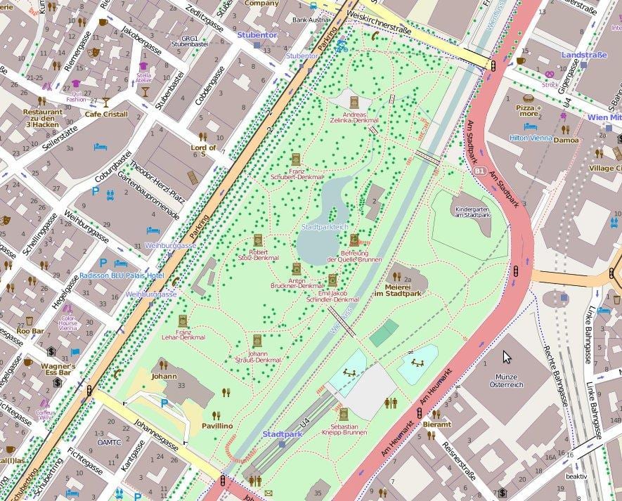地図のウィーン市立公園があり