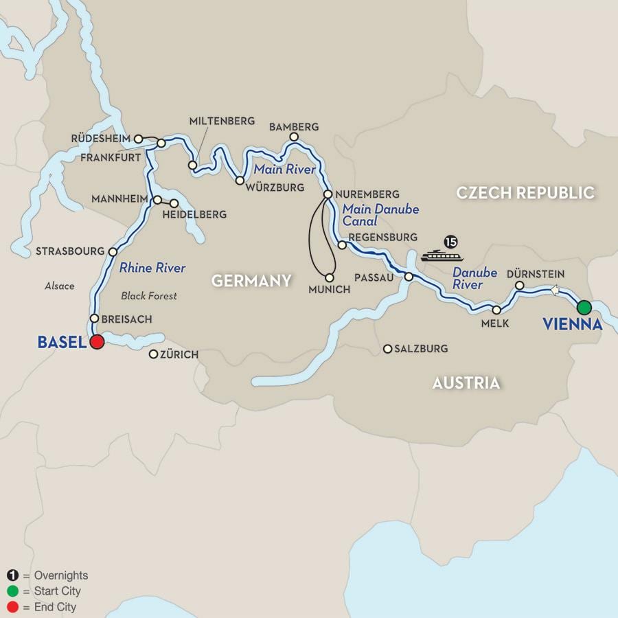 地図のドナウ川のウィーン 