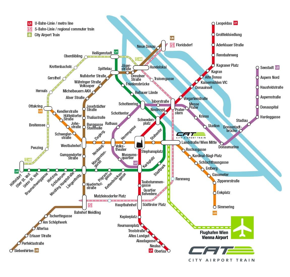 猫市の空港電車ウィーンの地図