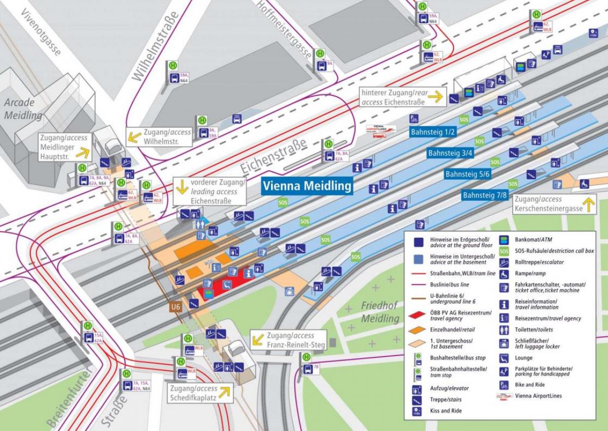 ウィーンの主要鉄道駅の地図