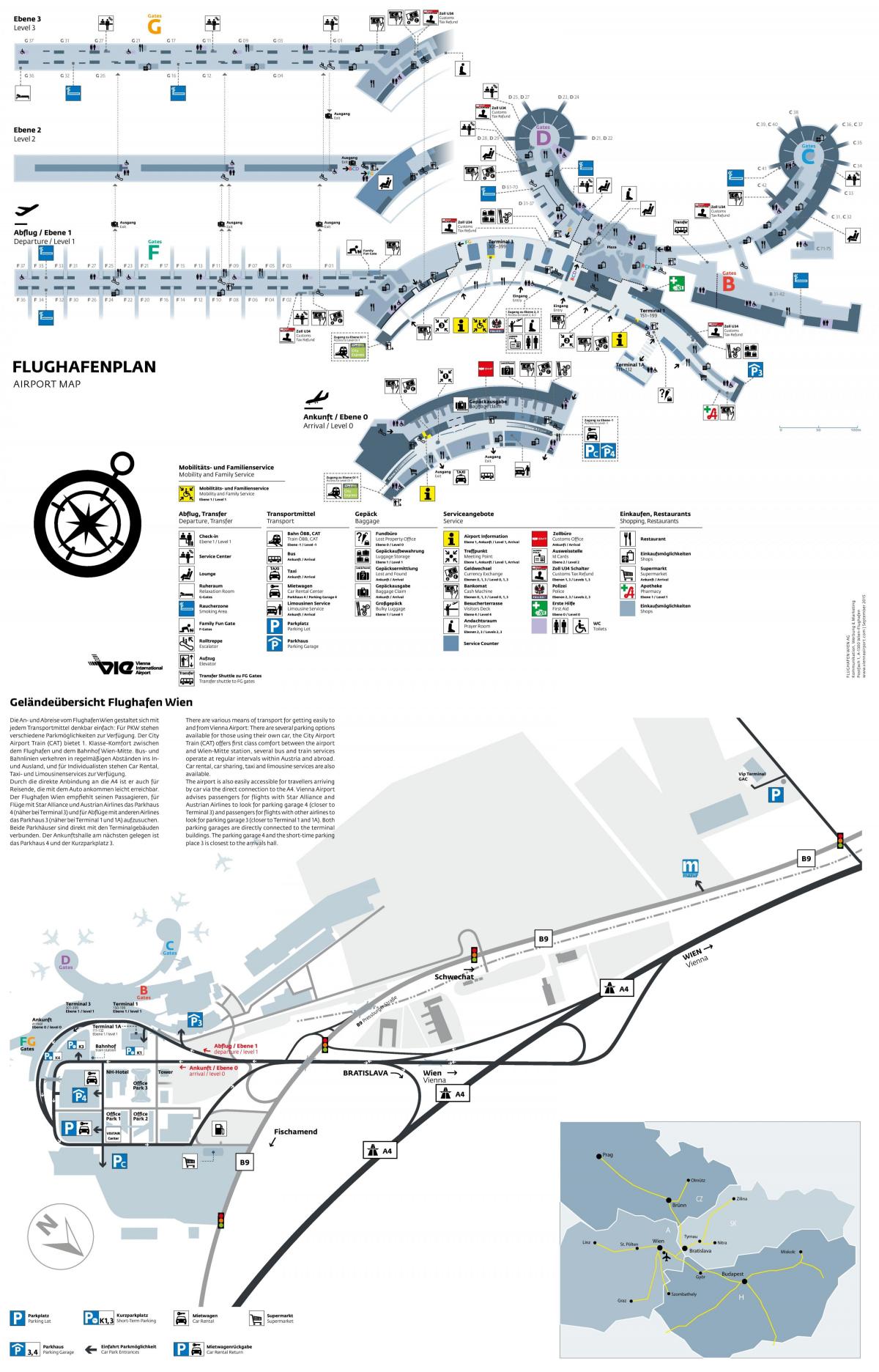 ウィーン空港の出発地図