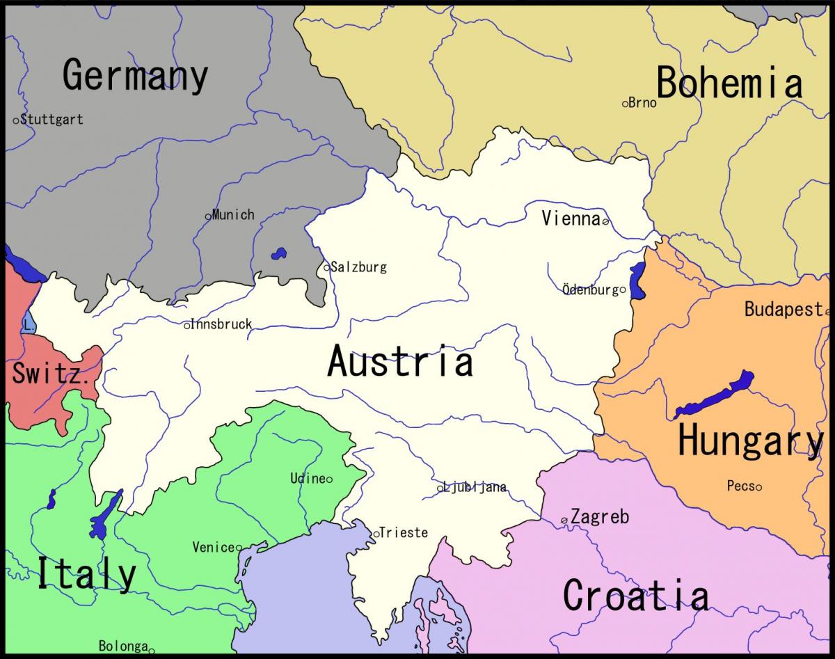 地図のウィーンおよび周辺地域