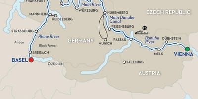 地図のドナウ川のウィーン 